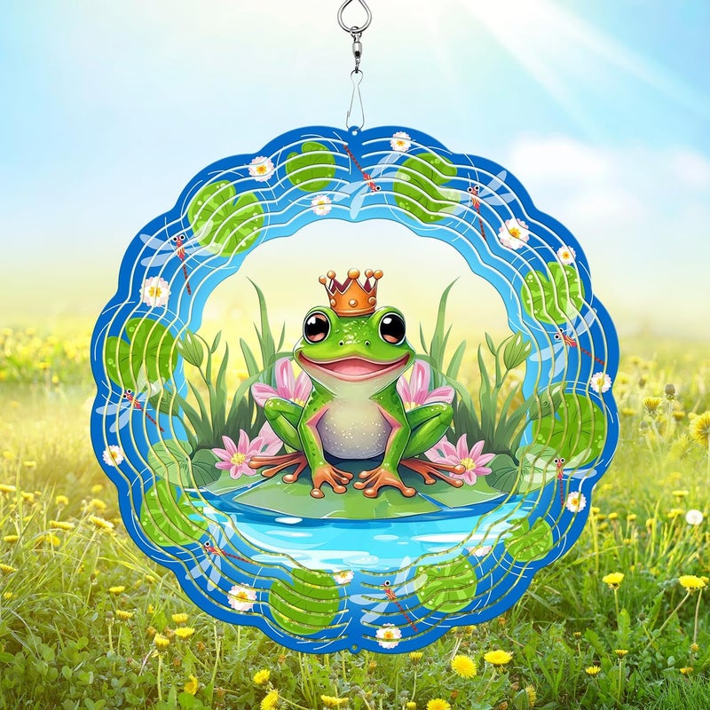 PUCPAM Frog Wind Spinner, 3D Hanging Stainless Steel Garden Spinner, Wind Spinner Hanging for Outdoor & Indoor Décor, Unique Gifts for Yard Garden Decoration or Patio Décor (Frog) - Image 1